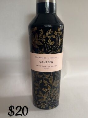 Rifle Paper Co. Black and Gold Floral Canteen